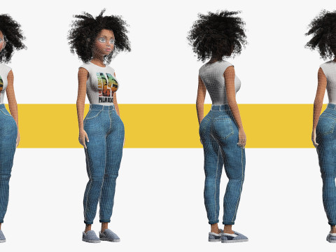 African Female Cartoon Black afro Woman Female 3D 3D Model