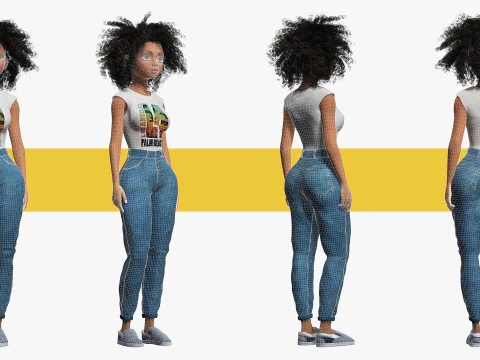 African Female Cartoon Black afro Woman Female 3D 3D Model
