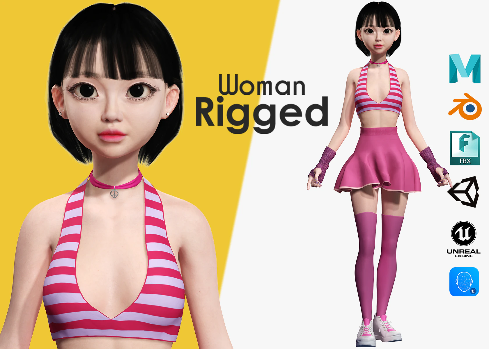 Girl Asian Woman RealTime japanese korean Female 3D 3D Model .c4d .max .obj .3ds .fbx .stl .blend 
