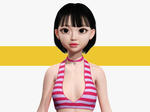 Girl Asian Woman RealTime japanese korean Female 3D 3Dモデル