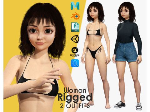 Realistic stylized cartoon Female 3Dモデル