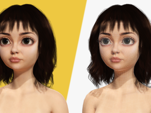 Realistic stylized cartoon Female Modelo 3D