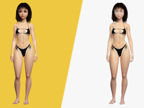 Realistic stylized cartoon Female Modelo 3D