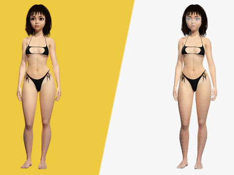 Realistic stylized cartoon Female 3D Model