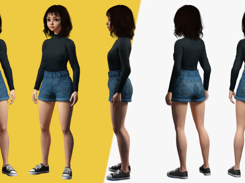 Realistic stylized cartoon Female 3D Model