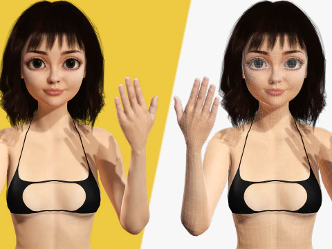 Realistic stylized cartoon Female 3D Model