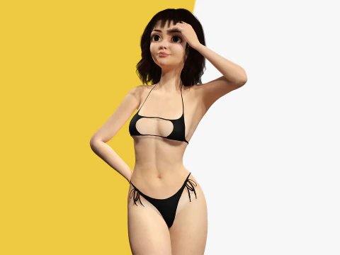 Realistic stylized cartoon Female 3D Model