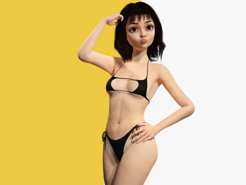 Realistic stylized cartoon Female 3D Model