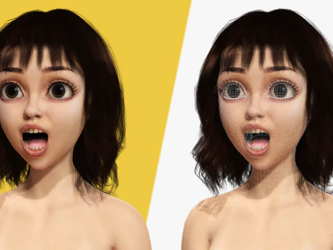 Realistic stylized cartoon Female 3D Model