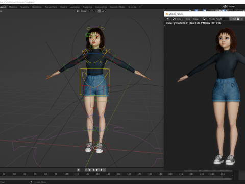 Realistic stylized cartoon Female Modelo 3D