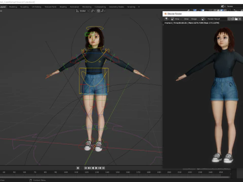 Realistic stylized cartoon Female 3D Model