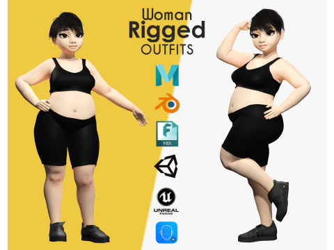 Fat Woman stylized girl cartoon Female 3D Model