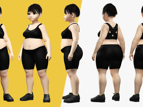 Fat Woman stylized girl cartoon Female 3D 모델