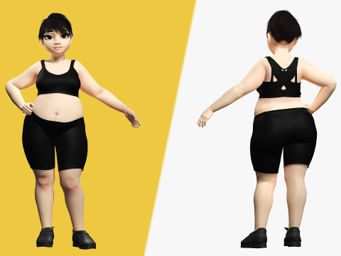 Fat Woman stylized girl cartoon Female 3D 모델