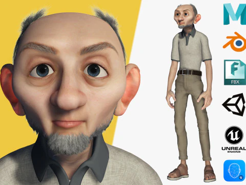 Old Man cartoon character RealTime Male 3D Model