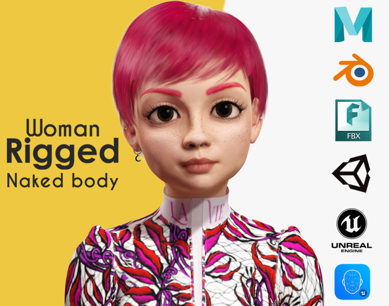 Red Realistic stylized cartoon Female 3Dモデル .c4d .max .obj .3ds .fbx .stl .blend