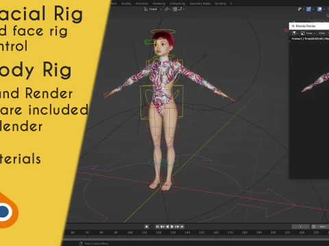 Red Realistic stylized cartoon Female 3D Model