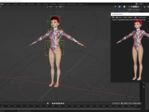 Red Realistic stylized cartoon Female 3D Model
