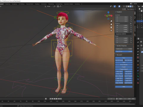 Red Realistic stylized cartoon Female 3D Model