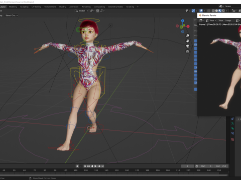 Red Realistic stylized cartoon Female 3Dモデル