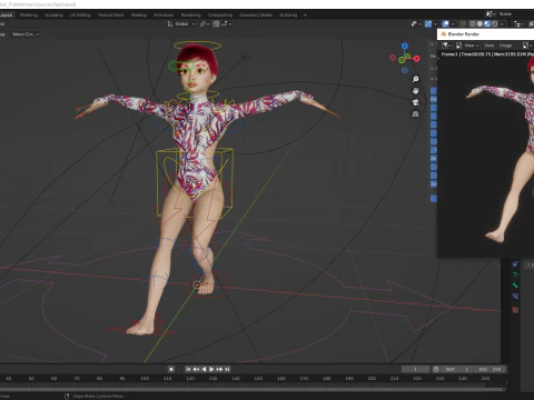 Red Realistic stylized cartoon Female 3D Model