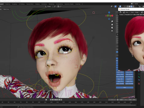 Red Realistic stylized cartoon Female 3D Model