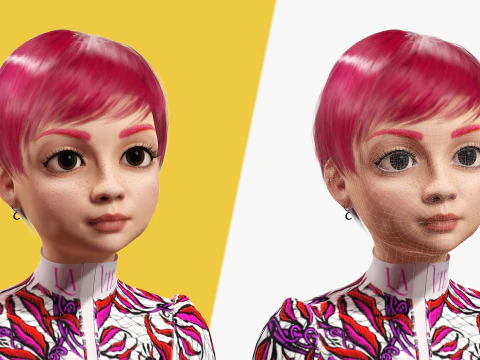 Red Realistic stylized cartoon Female 3D Model