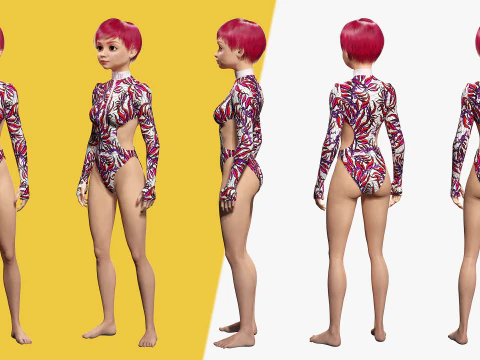 Red Realistic stylized cartoon Female 3D Model