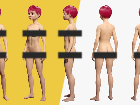 Red Realistic stylized cartoon Female 3D Model