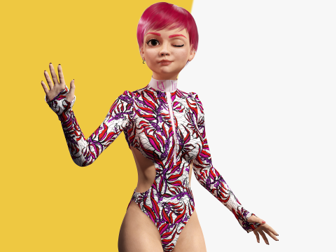 Red Realistic stylized cartoon Female 3Dモデル