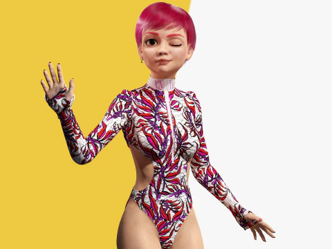 Red Realistic stylized cartoon Female 3D Model