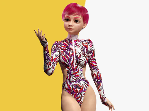 Red Realistic stylized cartoon Female 3D Model