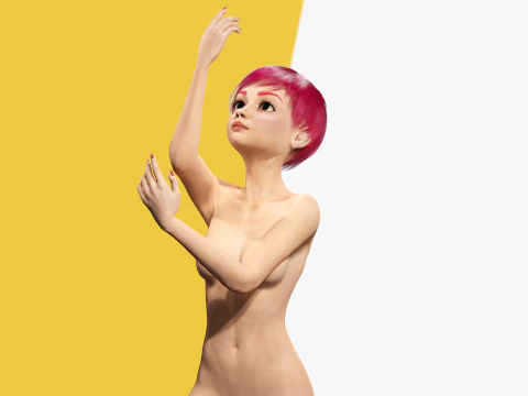 Red Realistic stylized cartoon Female 3D Model