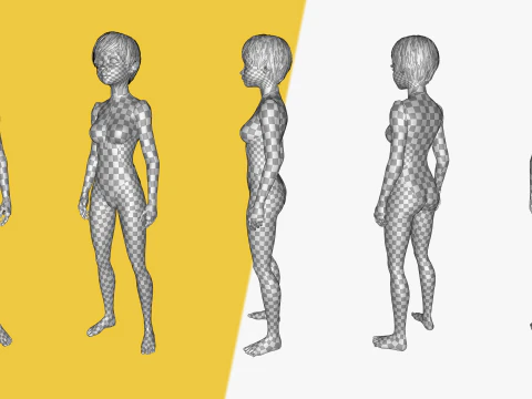 Red Realistic stylized cartoon Female 3D Model