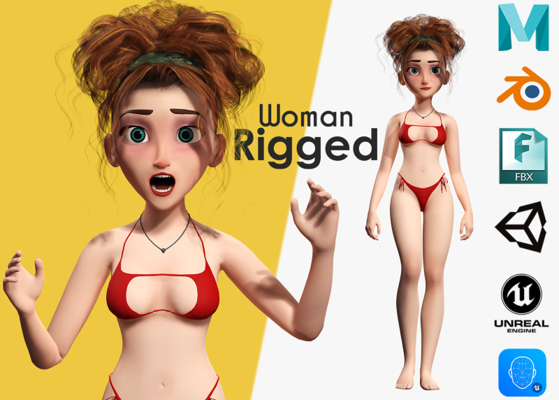 Woman Bikini Rigged Character 3D Model .c4d .max .obj .3ds .fbx .stl .blend