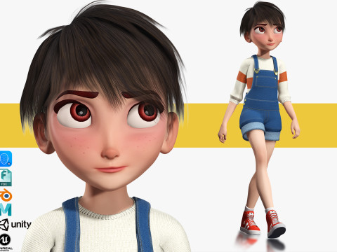 Young Teen Girl Rigged Character 3D Модель