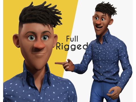Cartoon Black Man Teen young Rigged 3D Model