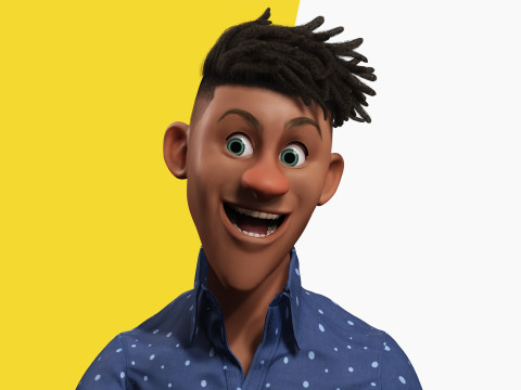 Cartoon Black Man Teen young Rigged Model 3D