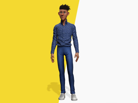 Cartoon Black Man Teen young Rigged Model 3D