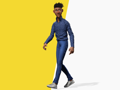 Cartoon Black Man Teen young Rigged Model 3D