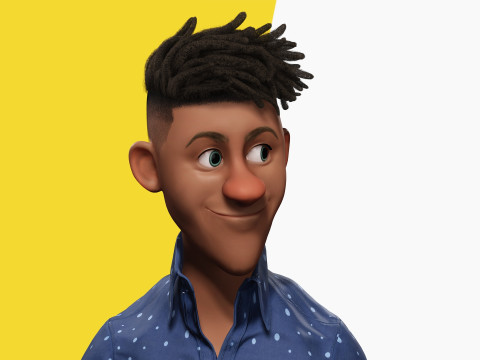 Cartoon Black Man Teen young Rigged Model 3D