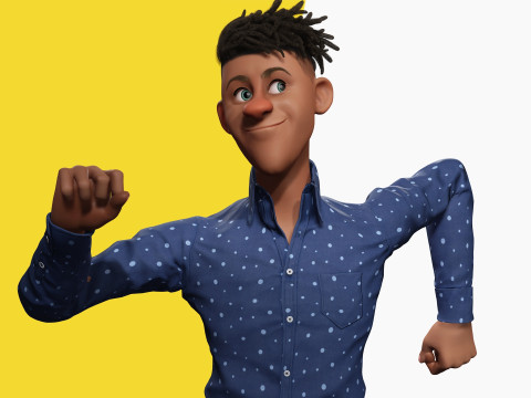 Cartoon Black Man Teen young Rigged Model 3D