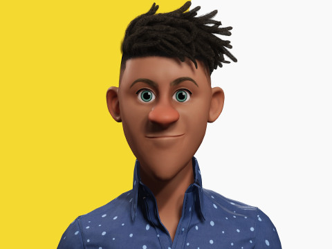 Cartoon Black Man Teen young Rigged Model 3D