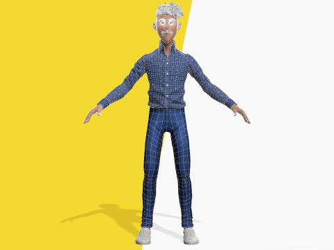 Cartoon Black Man Teen young Rigged Model 3D
