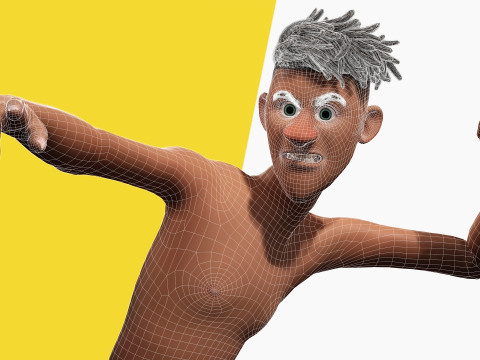 Cartoon Black Man Teen young Rigged Model 3D