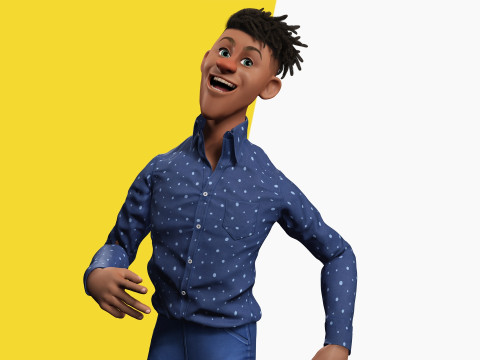 Cartoon Black Man Teen young Rigged Model 3D