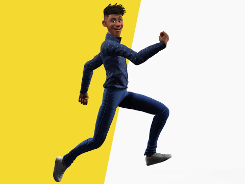Cartoon Black Man Teen young Rigged Model 3D