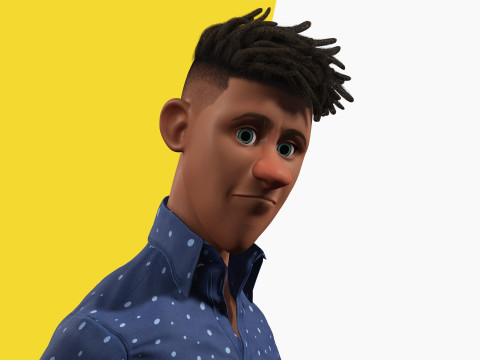 Cartoon Black Man Teen young Rigged Model 3D