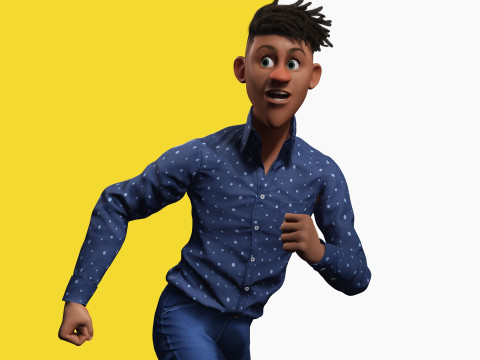 Cartoon Black Man Teen young Rigged Model 3D
