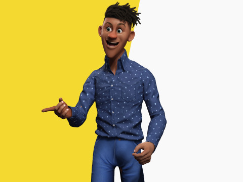 Cartoon Black Man Teen young Rigged Model 3D